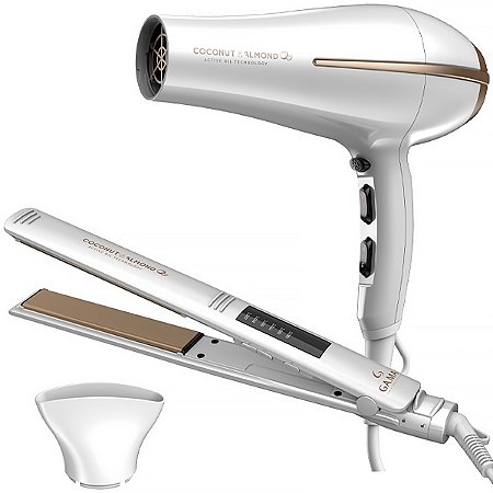 Kit Chapinha e Secador de Cabelo GAMA 220V Branco com Dourado