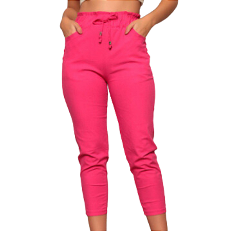 Calça Feminina Capri Cintura Alta com Bolsos e Amarração ROSA