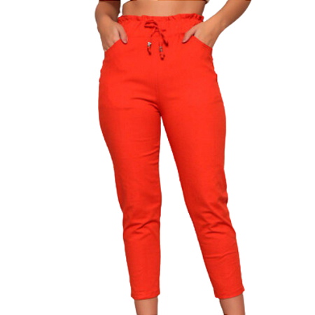 Calça Feminina Capri Cintura Alta com Bolsos e Amarração LARANJA