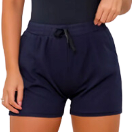 Short Feminino de Malha com Bolsos e Cintura Elástica AZUL MARINHO