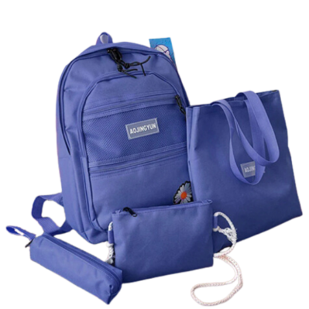 Kit Mochila Feminina Lona Casual Estojo Necessaire Bolsa O4 Peças AZUL