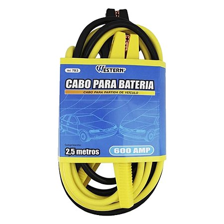 Cabo Auxiliar de Partida WESTERN para Bateria Automotiva com Garra Jacaré de 600 Amperes 2,5m