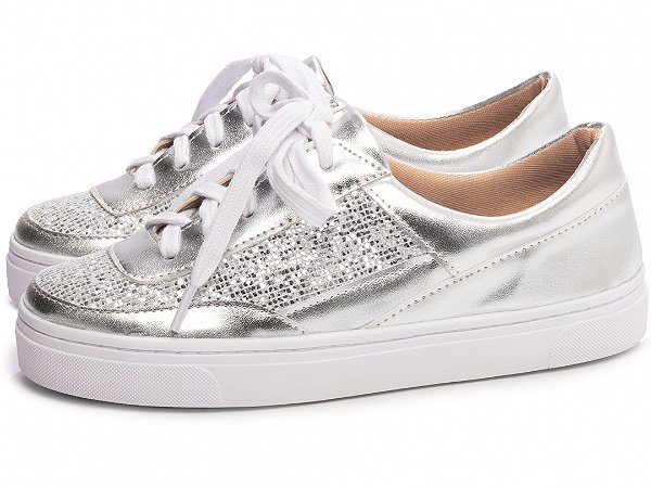 Tênis Feminino TORRICELLA Napa Metalizado Prata Glitter Prata