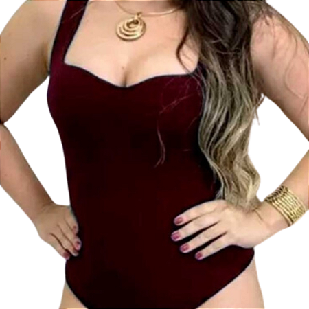 Body Feminino Canelado Decote Coração Alça Grossa com Bojo VINHO