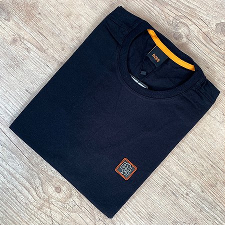 Camiseta Masculina HB Preto com Logo Quadrado Laranja