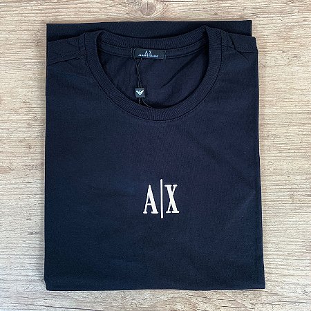 Camiseta Masculina Armani Preto Logo A/X Branco