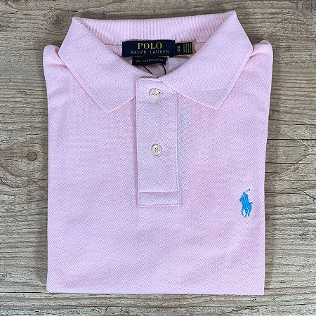 Polo Masculina PRL Rosa Logo Azul