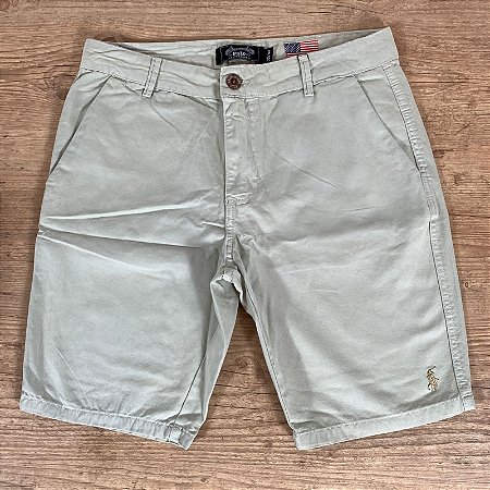 Bermuda Masculina Sarja PRL Cinza Logo Dourado