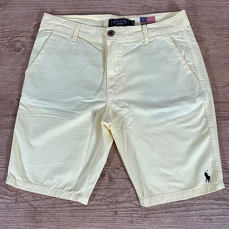 Bermuda Masculina Sarja PRL Amarelo Logo Preto