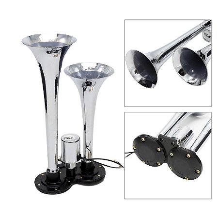 Buzina Elétrica Automotiva Dupla Trompete Universal 12V / 24V Caminhão Trem Carro