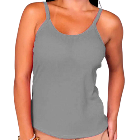 Blusa Regata Canelada Feminina com Bojo Básica Cinza Tamanho Único