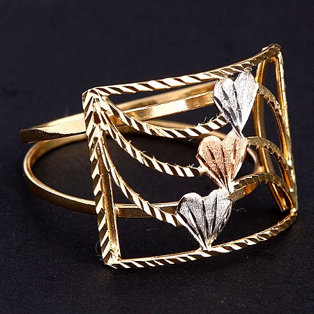 Anel de Ouro Três Cores Ouro Amarelo, Ouro Branco e Ouro Vermelho com Detalhe de Coração