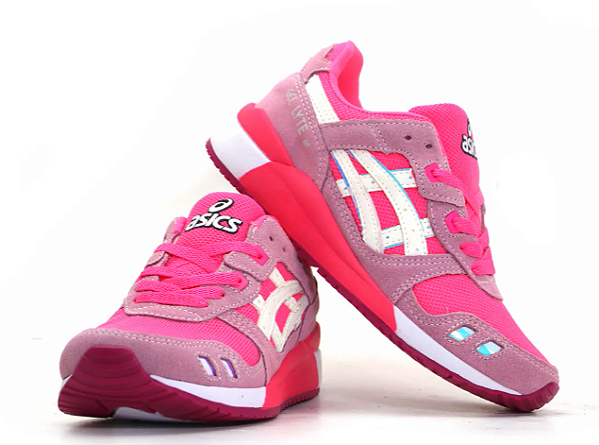 Tênis Feminino ASICS Gel Lyte III Rosa Chiclete Rosê Detalhes Branco