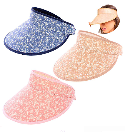 Kit Viseira Feminina 3 Unidades com Elástico Colors Praia Piscina Verão Tamanho Único
