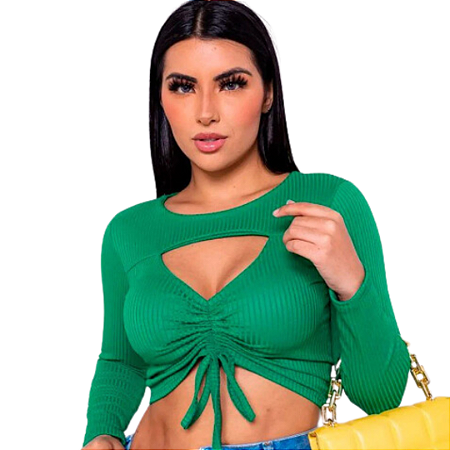 Cropped com Amarração Decote Aberto Verde Tamanho Único