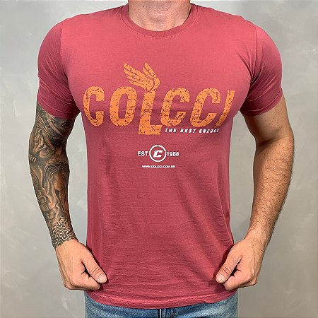 Camiseta Masculina COLCCI Rosa Logo Laranja