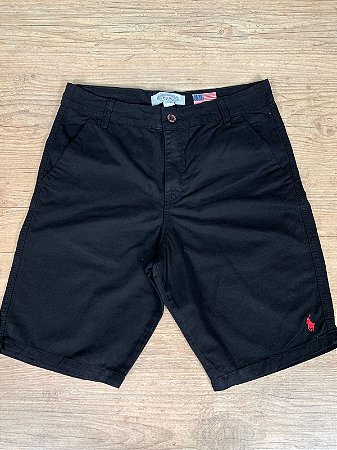 Bermuda Masculina Sarja PRL Preto Logo Rosa
