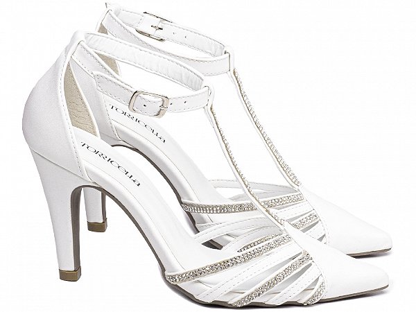 Sapato Scarpin TORRICELLA Noiva Branco Strass Prata