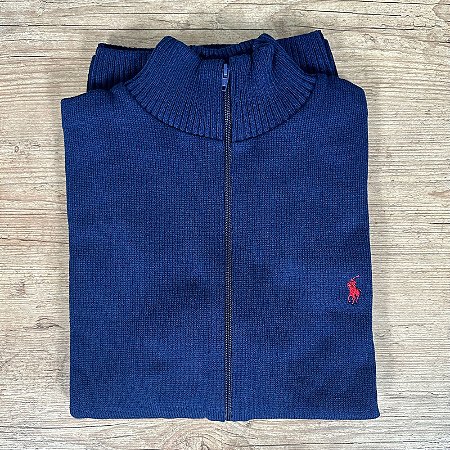 Jaqueta Masculina PRL Lã com Zíper Azul