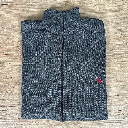 Jaqueta Masculina PRL Lã com Zíper Cinza