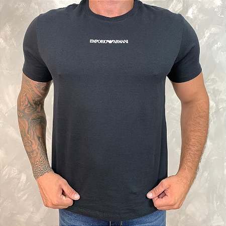 Camiseta Masculina Armani Preto Logo Branco
