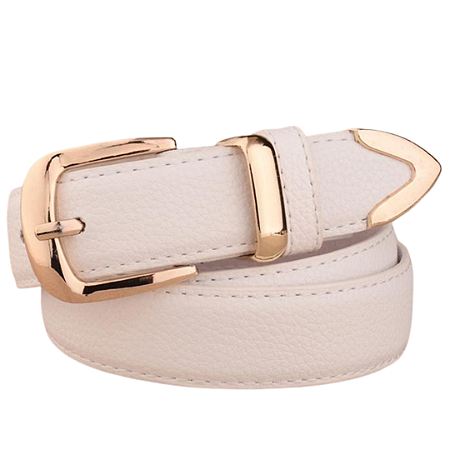 Cinto Feminino em Couro Branco com Fivela Dourada