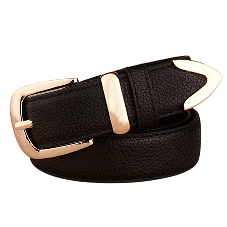 Cinto Feminino em Couro Preto com Fivela Dourada