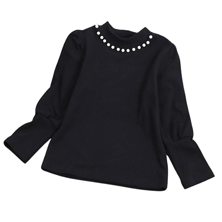 Blusa Feminina Infantil Gola Redonda com Detalhe Manga Comprida com Punho Algodão