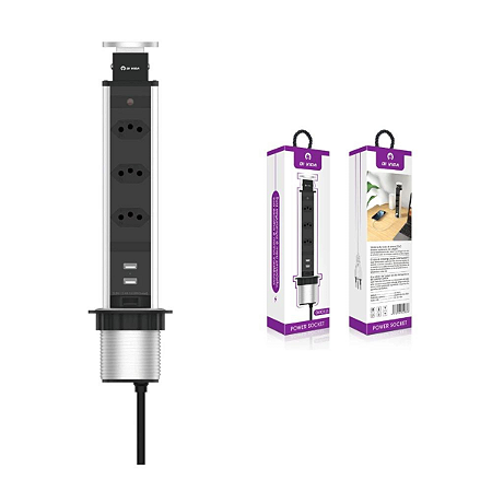Torre com 03 Tomadas de Mesa Retrátil Bivolt para Bancada