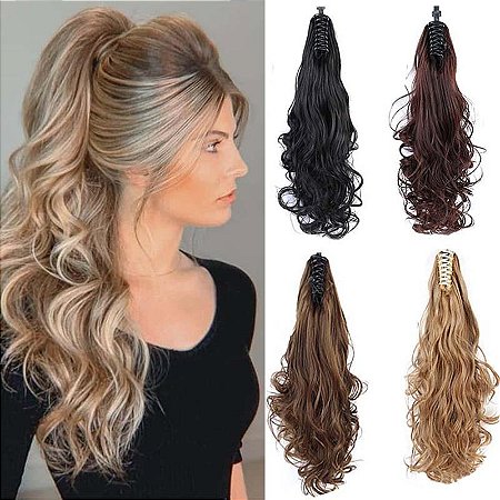 Extensão de Cabelo Postiço Ondulado Estilo Rabo de Cavalo com Garra Sintético
