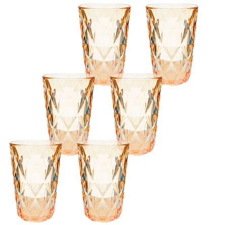 Jogo de Copos de Vidro Diamond KEHOME Âmbar 350 ml com 06 Peças