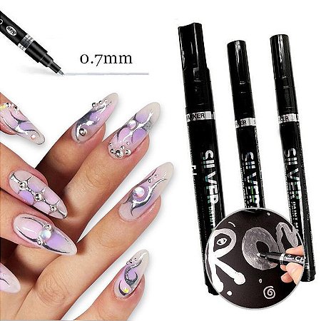 Caneta de Esmalte Nail Art Cromado Gel Efeito Espelho Pintura Metálica Profissional e DIY