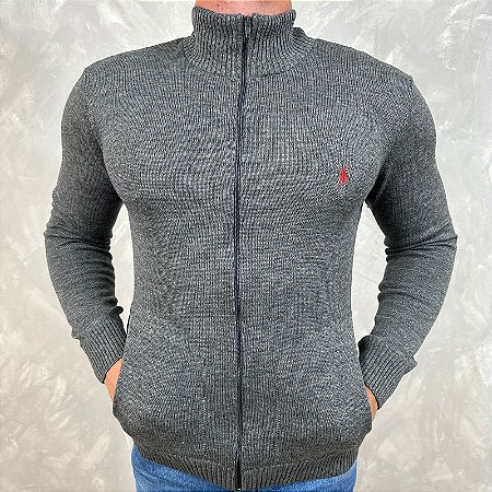 Jaqueta Masculina com Zíper PRL Cinza Logo Vermelho