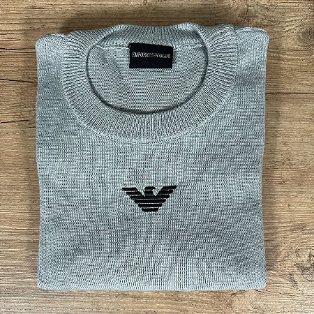 Suéter Masculino Armani Cinza Logo Preto