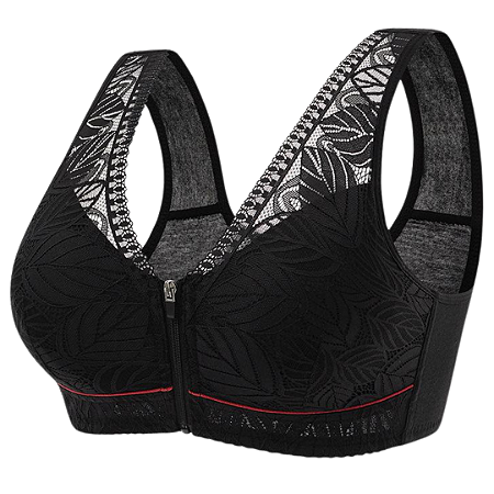 Soutien Plus Size Lingerie Confortável em Renda com Zíper Frontal Preto