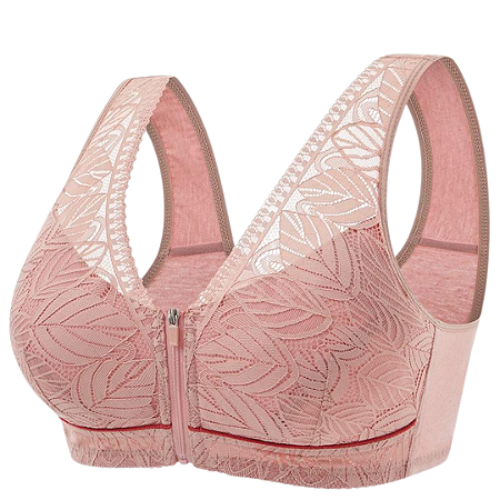 Soutien Plus Size Lingerie Confortável em Renda com Zíper Frontal Rosa