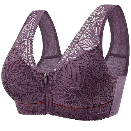 Soutien Plus Size Lingerie Confortável em Renda com Zíper Frontal Roxo