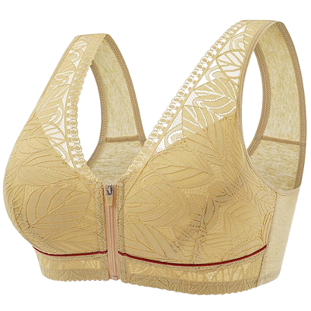 Soutien Plus Size Lingerie Confortável em Renda com Zíper Frontal Amêndoa