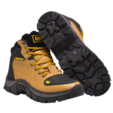 Bota Masculina CAT Caterpillar Adventure Couro Sintético Caramelo e Preto