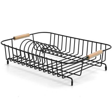Escorredor de Louça OIKOS de Ferro e Bambu com 36x27 cm Preto