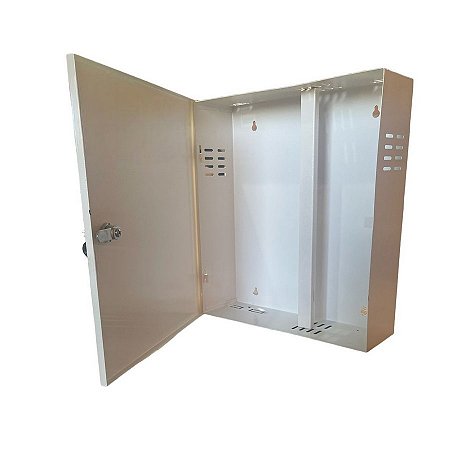 Rack FIBRA METAL para DVR ou CFTV Vazio Vertical com Chave Branco 40x35x11 cm