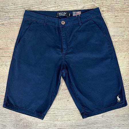 Bermuda Masculina Sarja PRL Azul Logo Branco