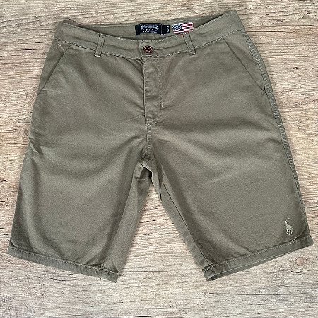 Bermuda Masculina Sarja PRL Caqui Logo Cinza