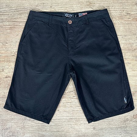 Bermuda Masculina Sarja PRL Preto Logo Azul