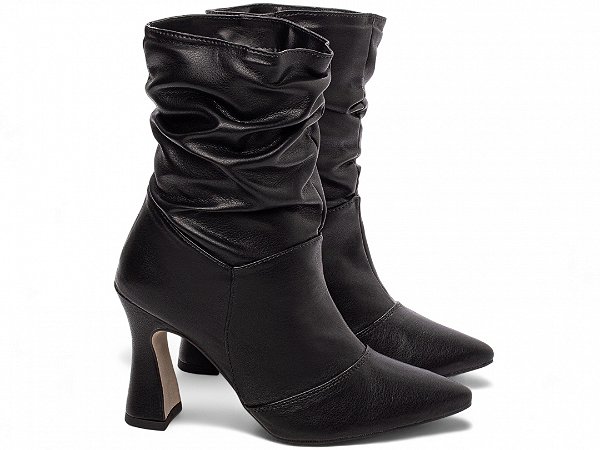 Bota Feminina TORRICELLA Bico Fino Cano Médio Franzido Preto