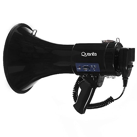 Megafone QUANTA QTMER250 250 Watts P.M.P.O com Gravador e Sirene Preto
