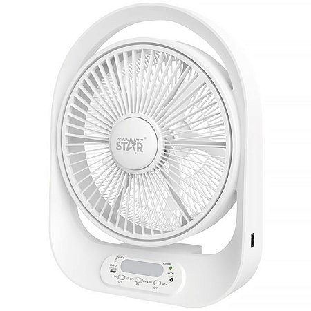 Ventilador WINNING STAR ST-4056 12" com 05 Pás Recarregável 6V Bivolt Branco