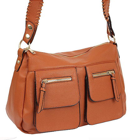 Bolsa Feminina Luxo Elegante Alça Grossa Detalhes Dourados Marrom Claro