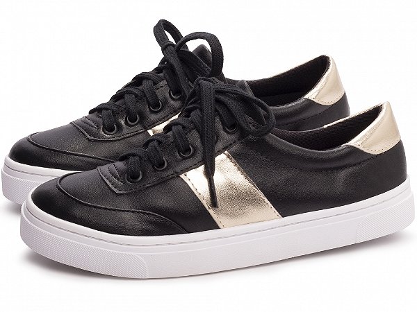 Tênis Feminino TORRICELLA Napa Preto Metalizado Dourado