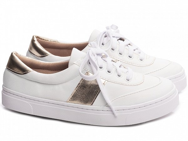 Tênis Feminino TORRICELLA Napa Branco Metalizado Dourado